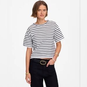 NWT Madewell‎ Everyday Boxy Crop Tee in White Stripe Womens Size XS